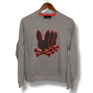 Psycho Bunny Sacramental Chenille Crewneck Sweatshirt Mens Sz XS in Gray